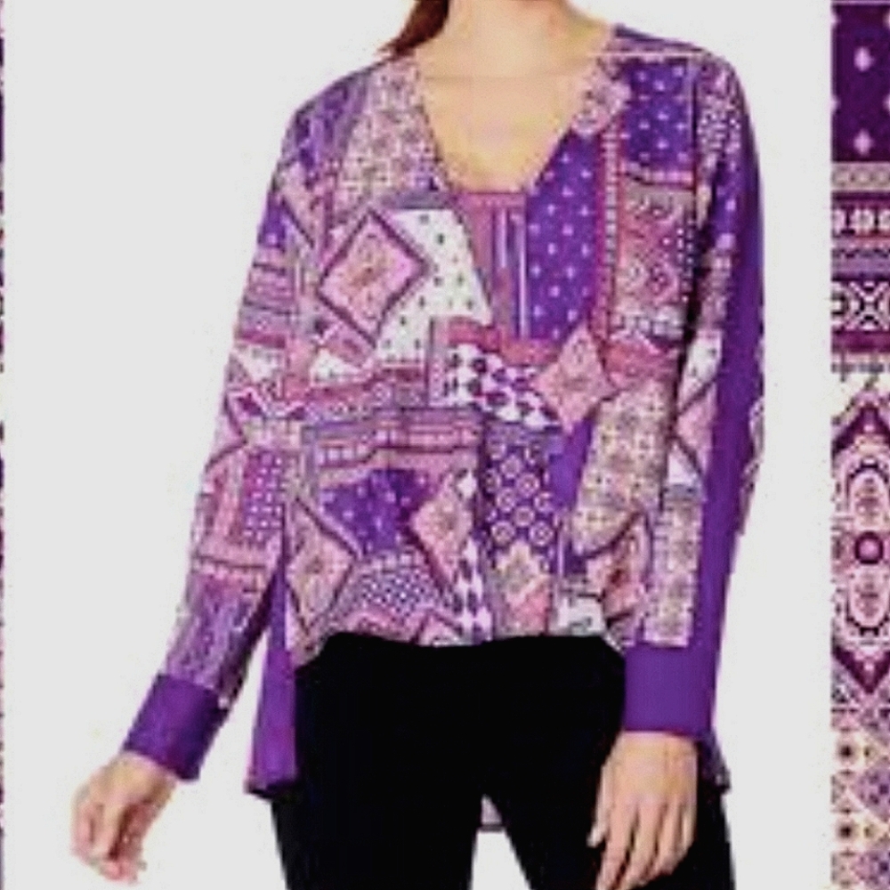 IMAN Patterned Purple Blouse